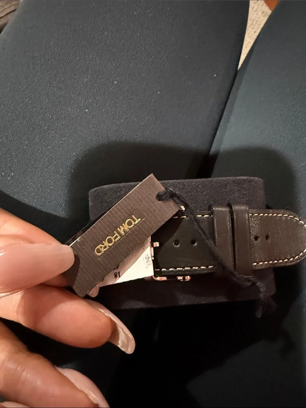 Tom Ford Black Dial Silver Case Leather Strap Watch